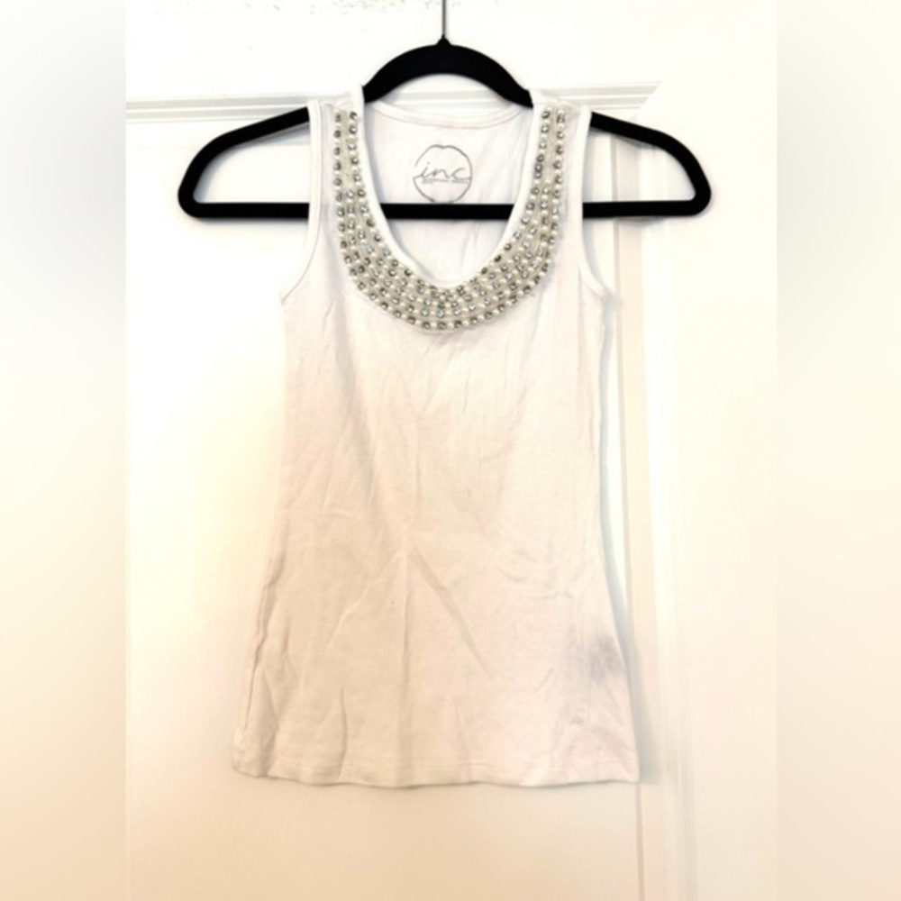 INC International Concepts White Embellished Sleeveless Tank Top